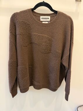 Womens Brown Textured Crewneck Sweater by Colorush Size M 100% cashmere NWOT